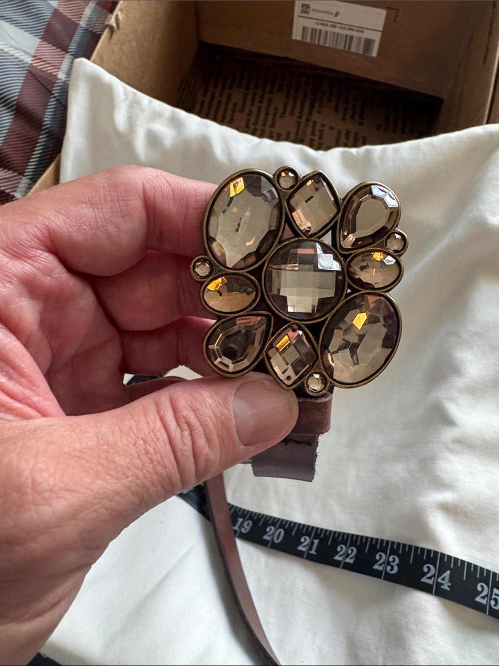 Abercrombie & Fitch Gold-Tone Brown Crystal Flower Belt
